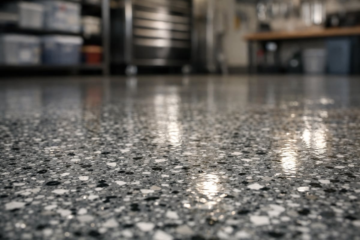 Realistic Epoxy Flooring in Residential Garage with Gray Specks