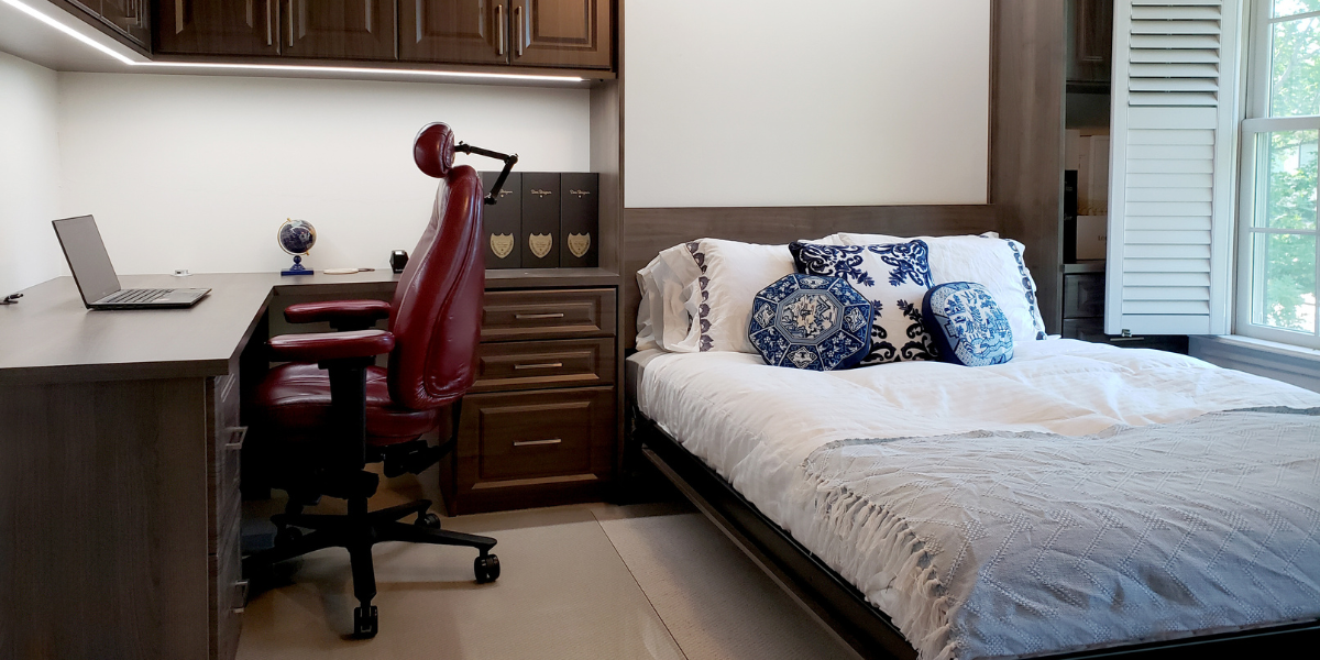 Small bedroom converted into a home office designed by SpaceManager Closets