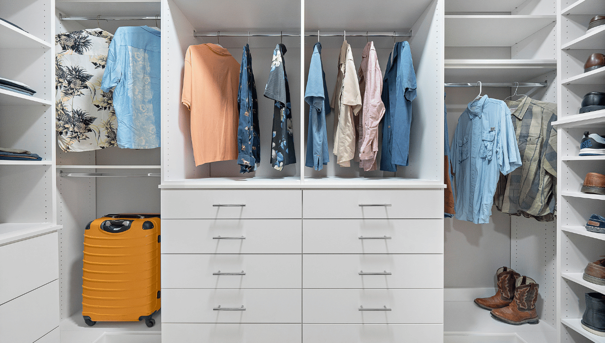 Image of a custom closet designed and installed by SpaceManager Closets in Houston, Tx.