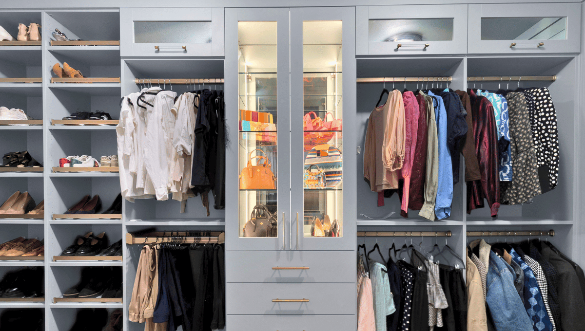 Custom closet system with glass display cabinet