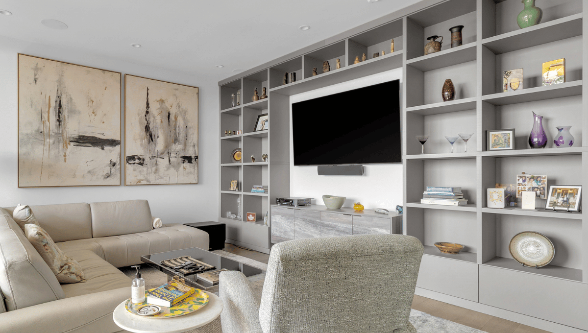 Custom built-ins entertainment center designed and installed by SpaceManager Closets