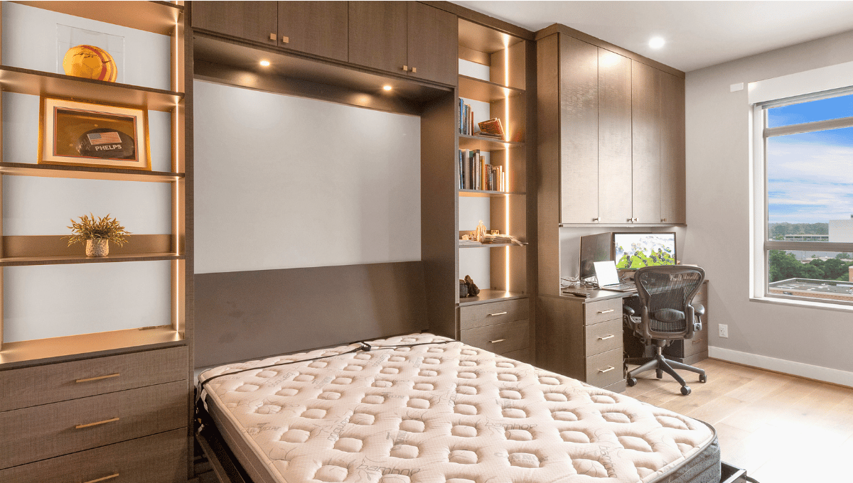 Custom home office with a Murphy bed designed by SpaceManager Closets