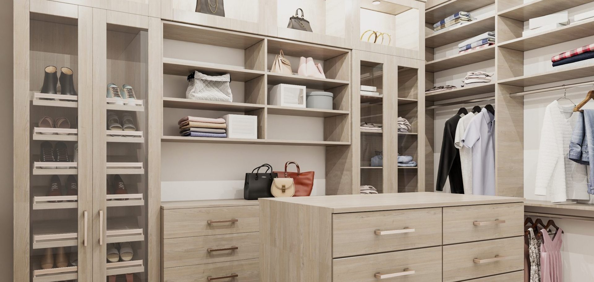 Custom closet corner shelving maximizing storage space
